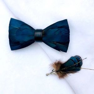 Luxury Feather & Leather Bow Tie Pin Set 4